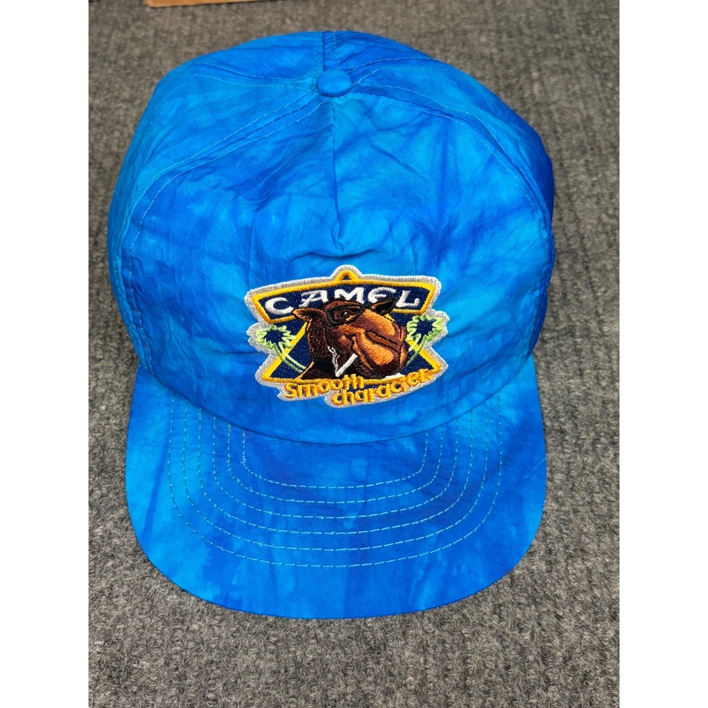 Vintage Joe Camel Smooth Character Hat Blue Tie Dye Nylon Snapback Cap Taiwan